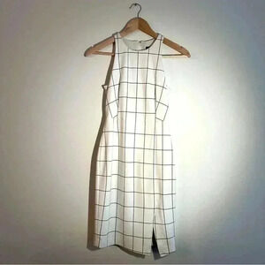 Banana Republic Sheath Dress with  Slit in Black and White Windowpane Pattern